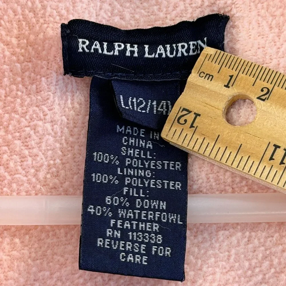 Ralph Lauren Girls Down Puffer Jacket Cream Pink Lined Youth Large 14–16